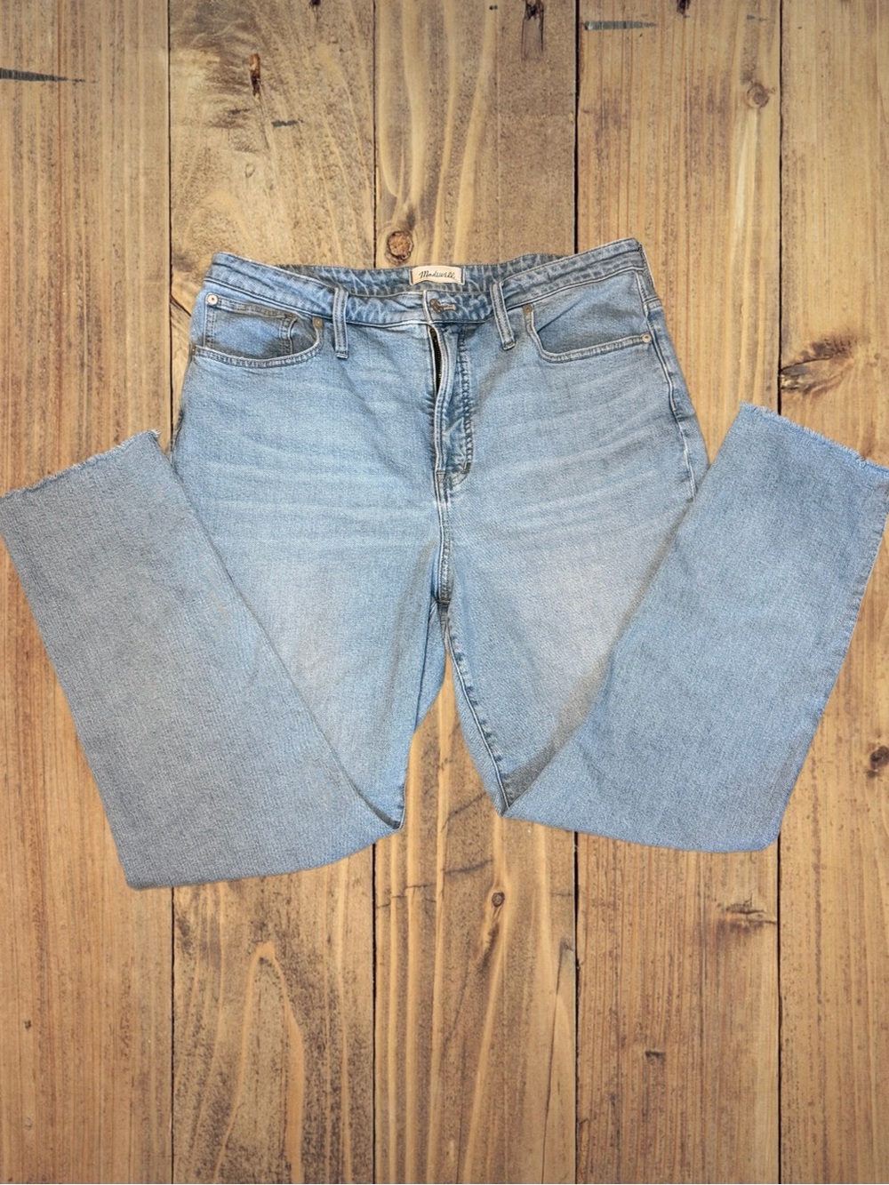 Light Blue Madewell Denim Jeans with Frayed Hem